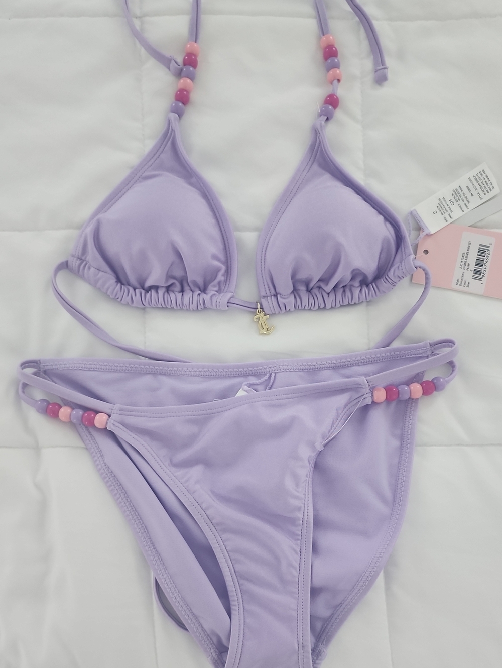 Juicy Couture Lavender Beaded Triangle Bikini Set